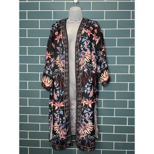 WOMENS JEALOUS TOMATO BLACK FLORAL TROPICAL JUNGLE LONG LINE OPEN FRONT KIMONO S